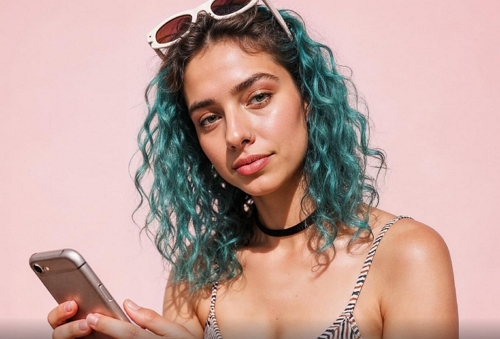 dating app profiles 2 pretty girl with green hair looking at profiles